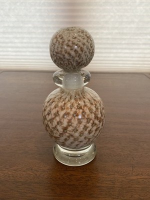 VTG MURANO White/Gold Aventurine Perfume Bottle W/STOPPER & Bubbles 7.25''H
