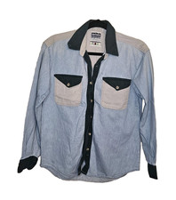Normcore Vtg 90s Colorblock Long Sleeve Denim Shirt S Fisherman Coastal Grandma