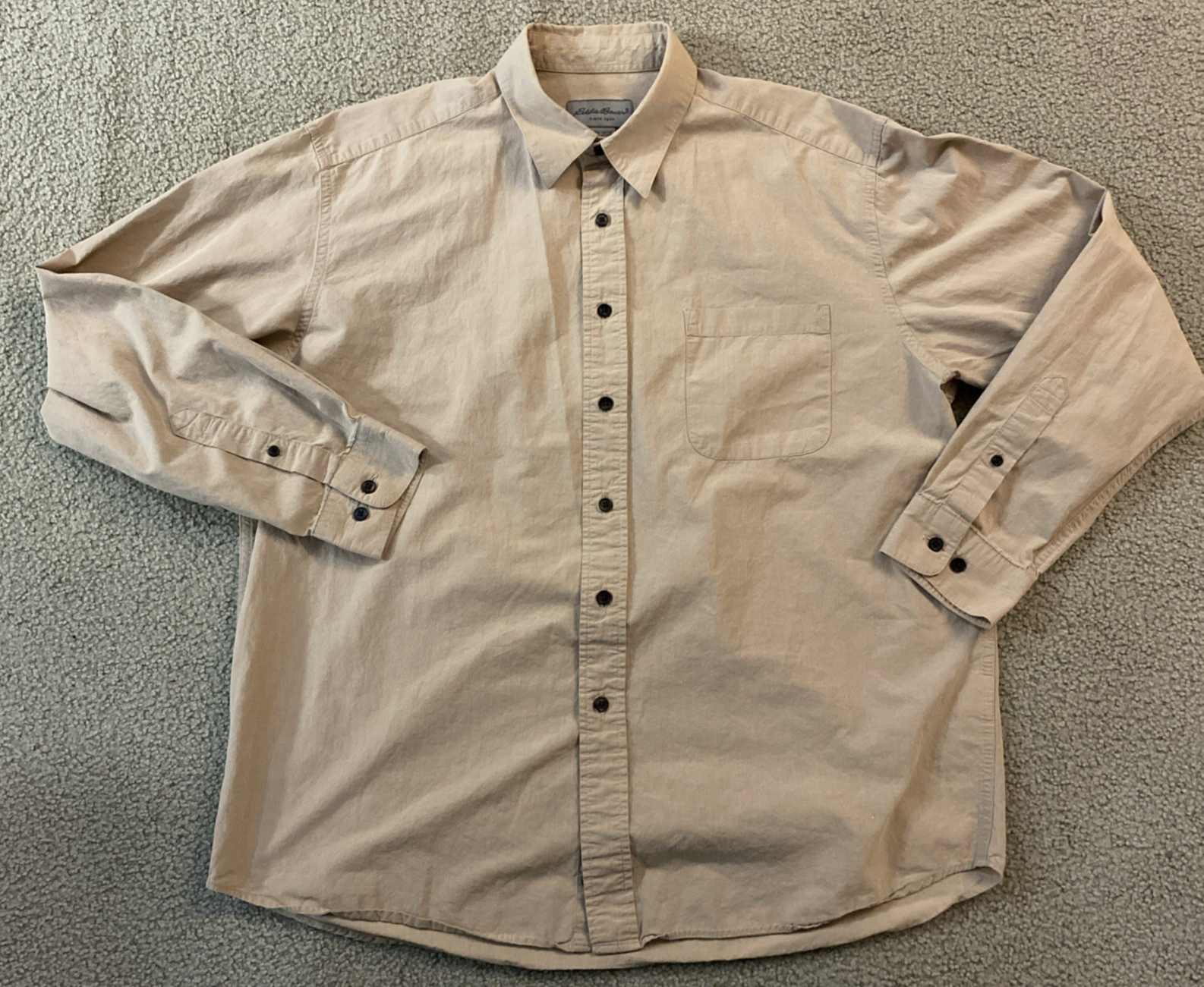 Eddie Bauer Button-Up Long Sleeve Men's L Tan 100% Cotton Outdoors Fishing