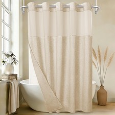 Linen Textured No Hook Shower Curtain with Snapin Liner Set, Boho Farmhouse H...