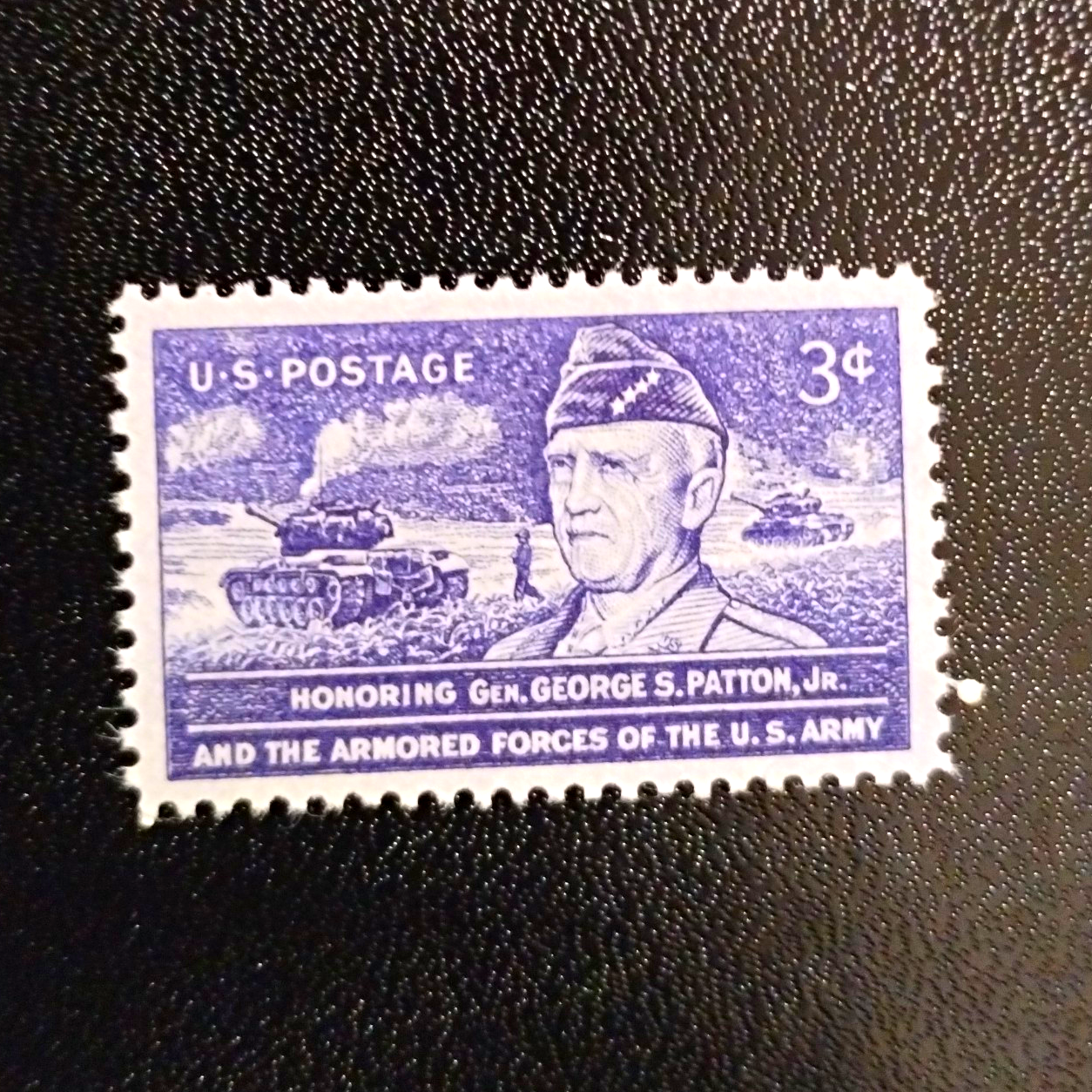 US Gen. George S. Patton Jr. Armored Forces 3c Stamp, Purple/White, MNH