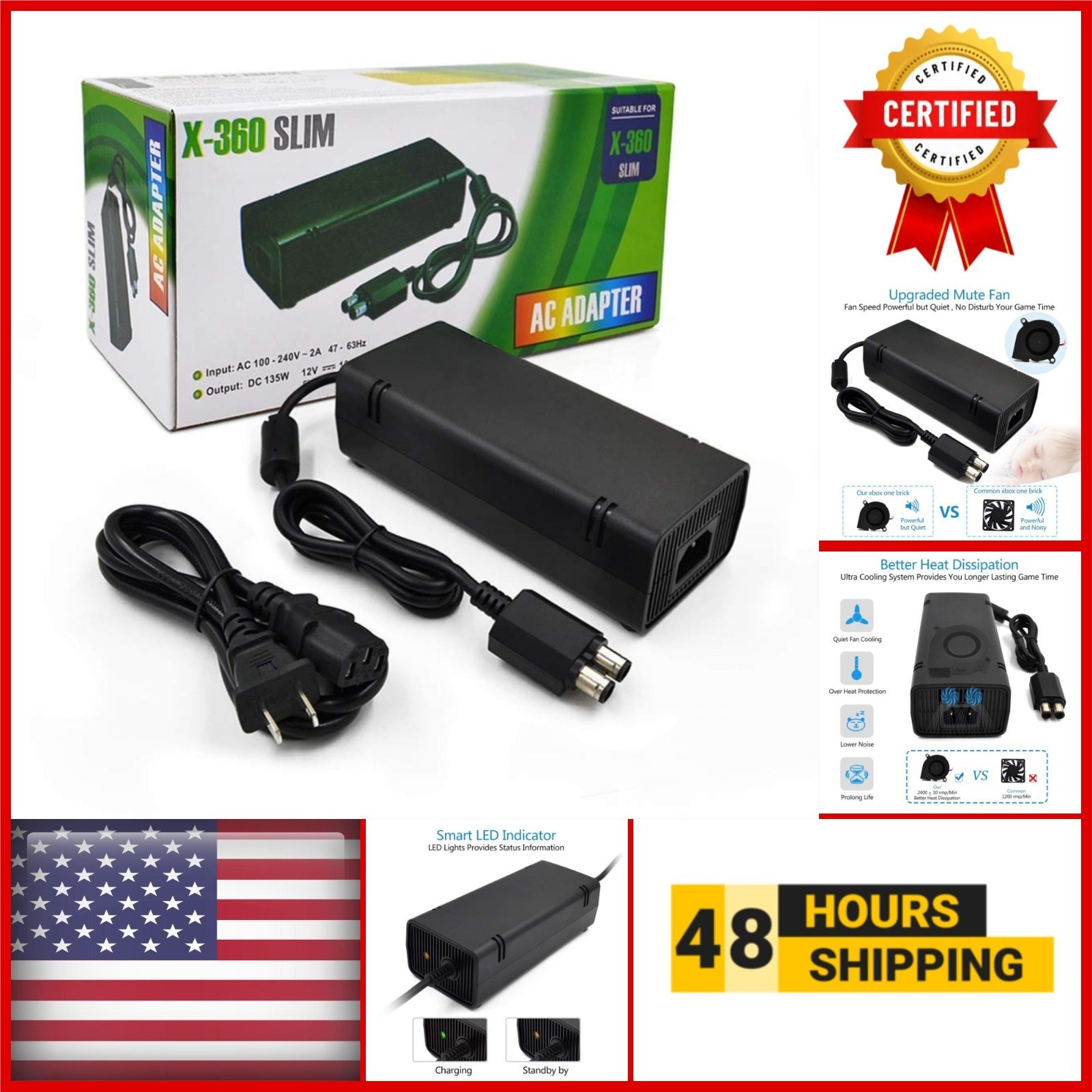 Xbox 360 Slim Power Supply AC Adapter 100-240V Power Brick for Xbox 360 Slim