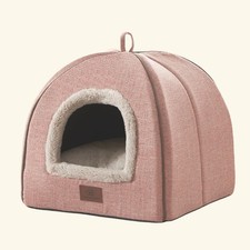 Cat Bed for Indoor Cats - Tent House w/ Removable Washable Cushion - Pink