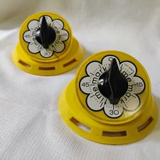 Pair Vintage Yellow Mark Time Daisy 1 Hour Retro Kitchen Timer *Read Description