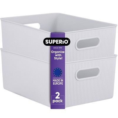 Superio Ribbed Collection - Decorative Plastic Open Home Storage Bins Organizer