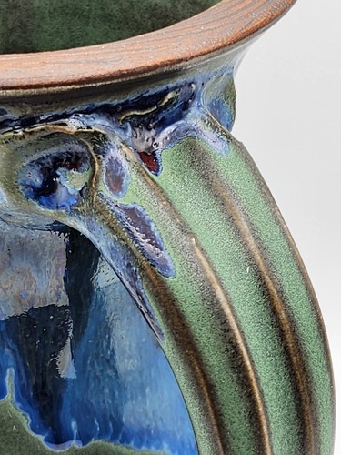 Vintage Studio Art Pottery Ceramic Stoneware Pitcher Vase Green Signed 10"H - Picture 8 of 11