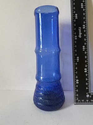 Seltener Vintage MCM Blenko ? Glas Bambus Vase Pfau Blau Retro Modernist Schwedisch