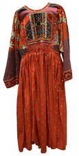 Vintage Afghan Kuchi Style Embroidered Beaded Red Maxi Dress Tribal Boho