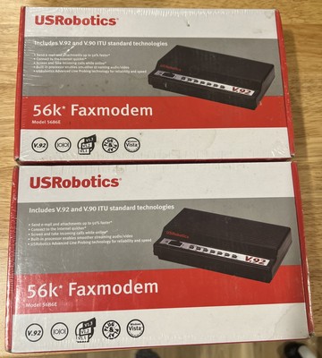 Lot of 2 - US Robotics V.92 USR5686E  External Modem + Fax Still sealed. New