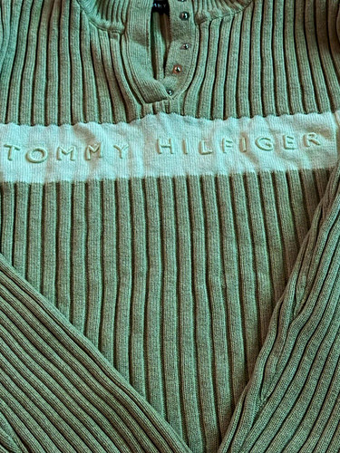 Tommy Hilfiger Women’s Cotton Rib-Knit Striped Logo Pullover Sweater L