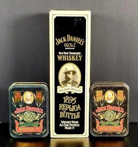 Jack Daniels 1895 Replica Bottle w/ Box Tag + 2 Old No7 Whiskey Tins Lot