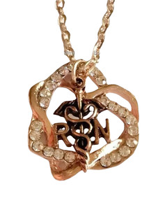 Authentic Nursing RN Caduceus Necklace Crystal Rose Gold Plated Nurse Graduation 18"