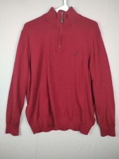 Nautica Navtech Sweater Mens Large Red Half Zip Pullover Logo Knit Cotton Blend