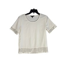 Banana Republic Womens Cream Lace Trim Short Sleeve Blouse XS Off White Coastal