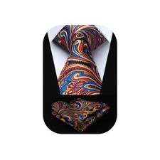 HISDERN Orange Paisley Tie  Pocket Square Set for Wedding Party Formal