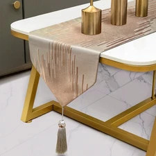 Champagne 120 Inches Long Table Runner Gorgeous Embroidery Vintage Thick Fabr...