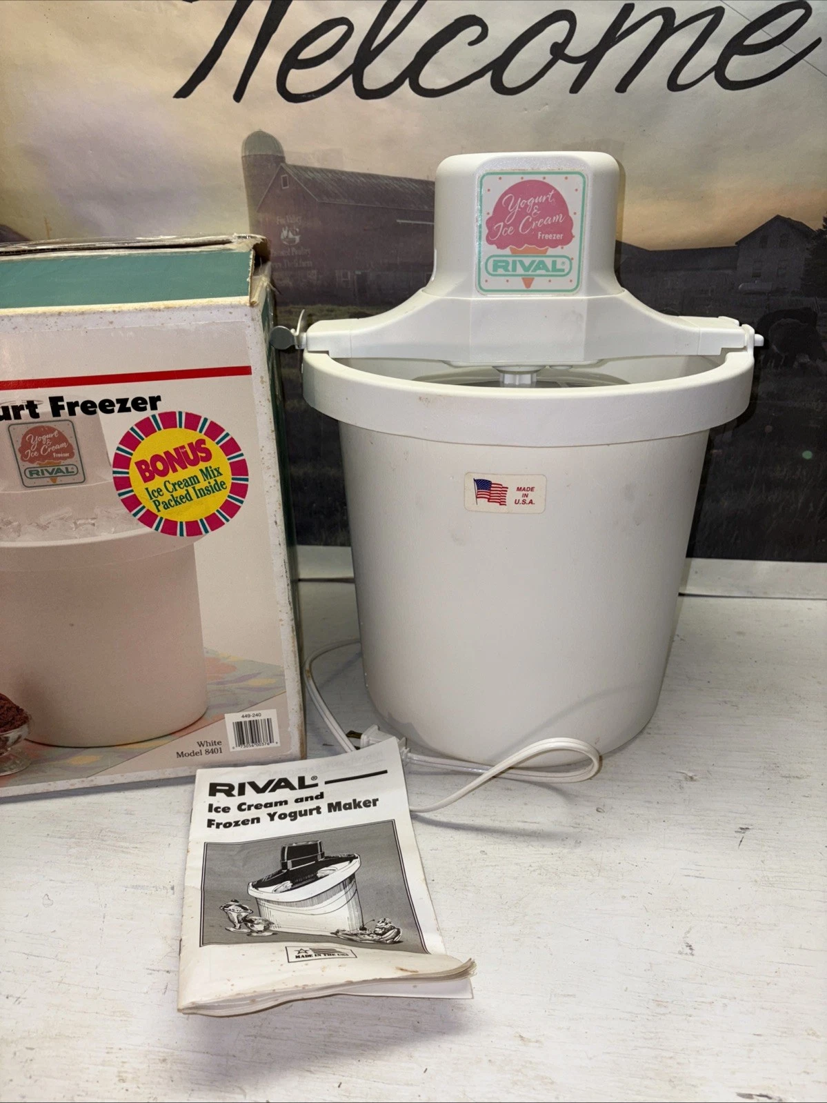 Vintage Used With Box Rival 4 qt. Electric Ice Cream & Yogurt Maker 8401