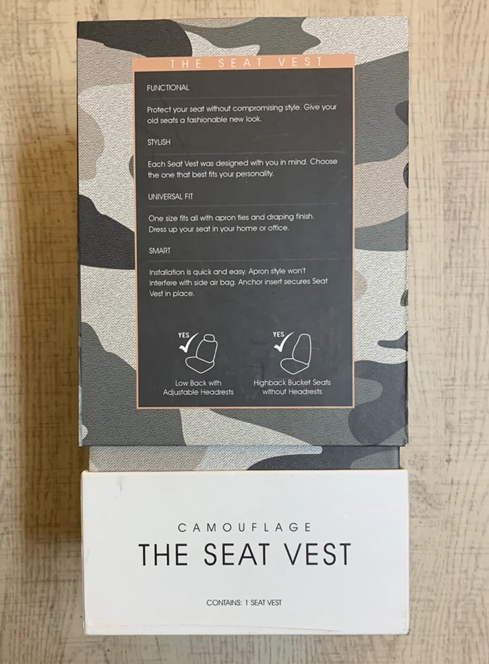 Chaleco de asiento camuflaje de ajuste universal PILOT Automotive SC-573 para SUV, autos, camionetas-NUEVO EN CAJA Foto 3 de 4