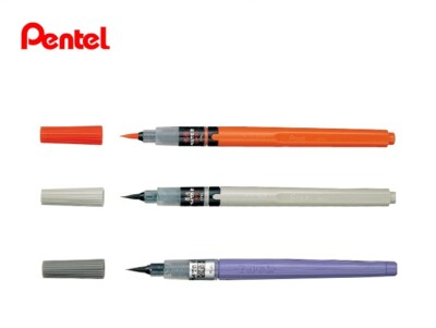 Pentel Brush Pen  Vermilion Black Gray Ink Medium Tip Choose from 3 colors