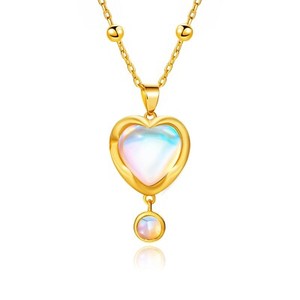 Authentic Cicy Bell 18k Gold Plated Necklace for Women Moonstone Heart Charm Lucky Tren...