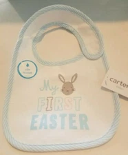 Boys Carters Baby My First Easter Bib White with Blue Trim Water Resistant O/S