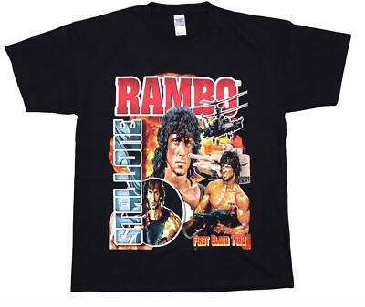 Rambo Movie Promo Sylvester Stallone Rap Tee T-shirt 2XL Double Sided Rare