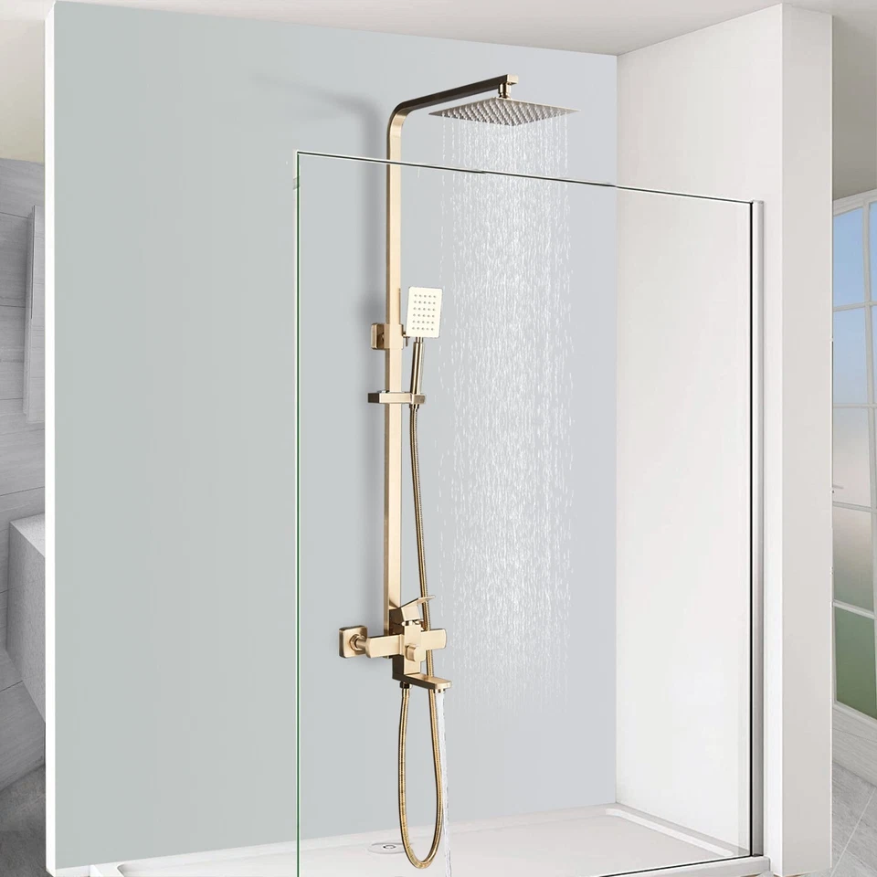 ALENARTWATER Exposed Shower Mixer Twin Head Shower Set Brushed Gold 8-In Rainfall Shower Taps