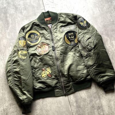 Avirex MA1 Top Gun Flight Jacket Khaki Orange Nylon Shell Vintage