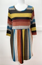 Egs California Dress Medium Fit & Flare Stripes Colorblock Stretch Preppy Fall