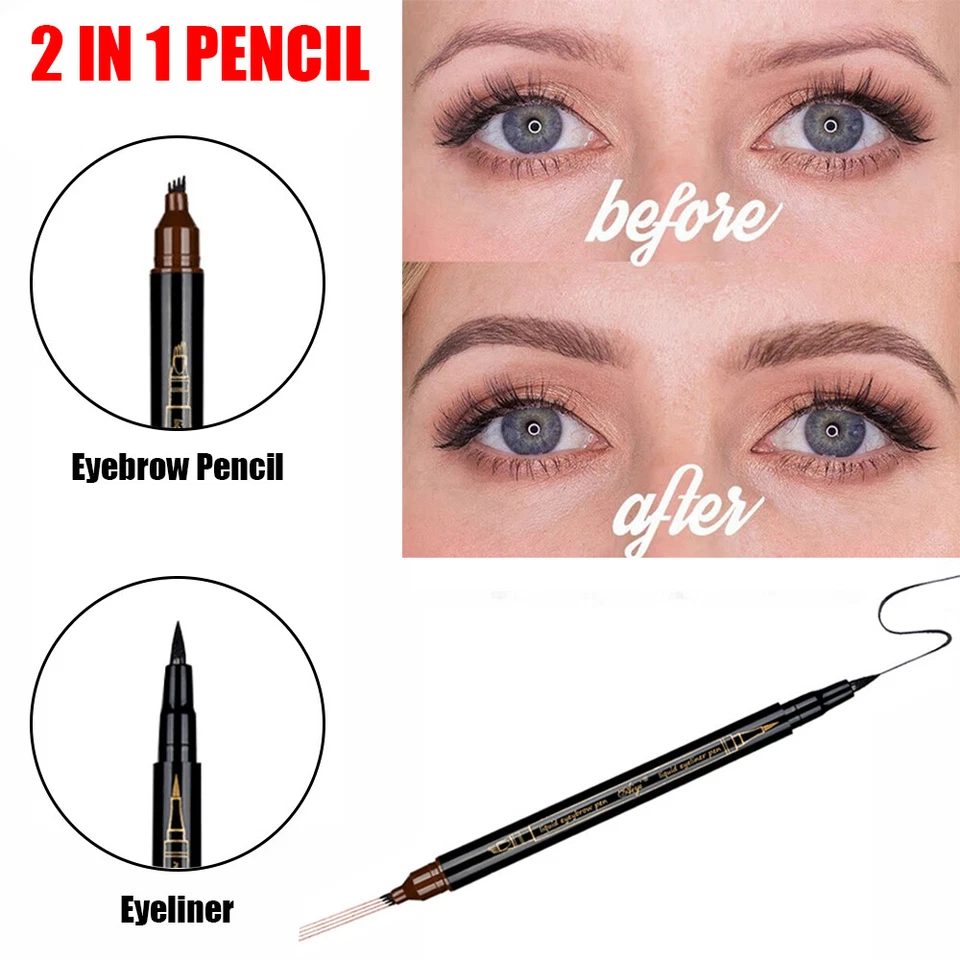 2-In-1 Microblading Tattoo Eyebrow Eyeliner Pen Pencil Long Last 3D Fork Makeup - Image 2 of 4