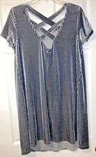 New Large She + Sky Aline SS Holiday Gray Soft Ribbed Velour Swing Shift Dress