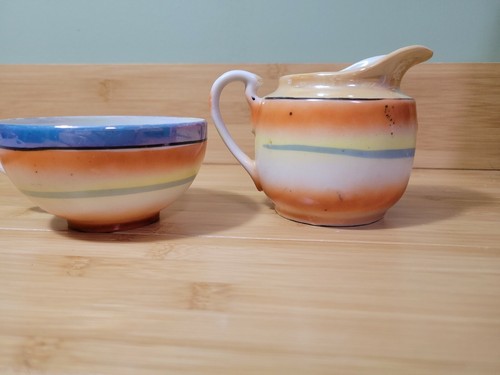 VINTAGE TRICO MAGOYA JAPAN HAND PAINTED LUSTER WARE CUP AND PITCHER - Picture 8 of 11