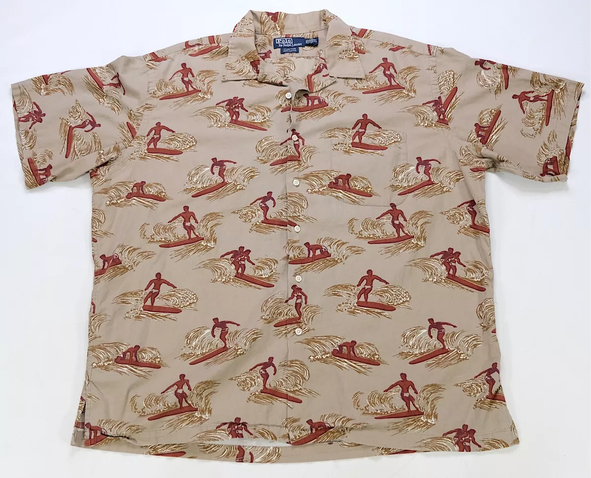 Rare Vintage POLO RALPH LAUREN Clayton Surfer All Over Print Button Shirt  90s XL