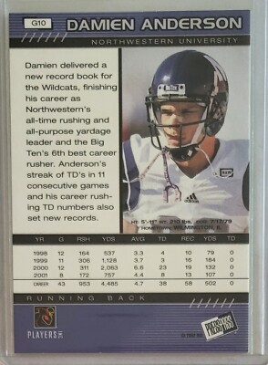 2002 Press Pass Gold Zone #G10 Damien Anderson Northwestern