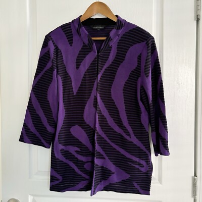 Ming Wang Purple Zebra Print Knit Jacket Medium Maximalist Workwear