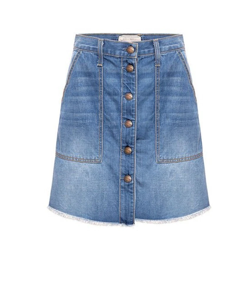New! CURRENT ELLIOTT The Naval Button Front Denim Hight Jean Skirt in Blue 25 - Image 3 of 4