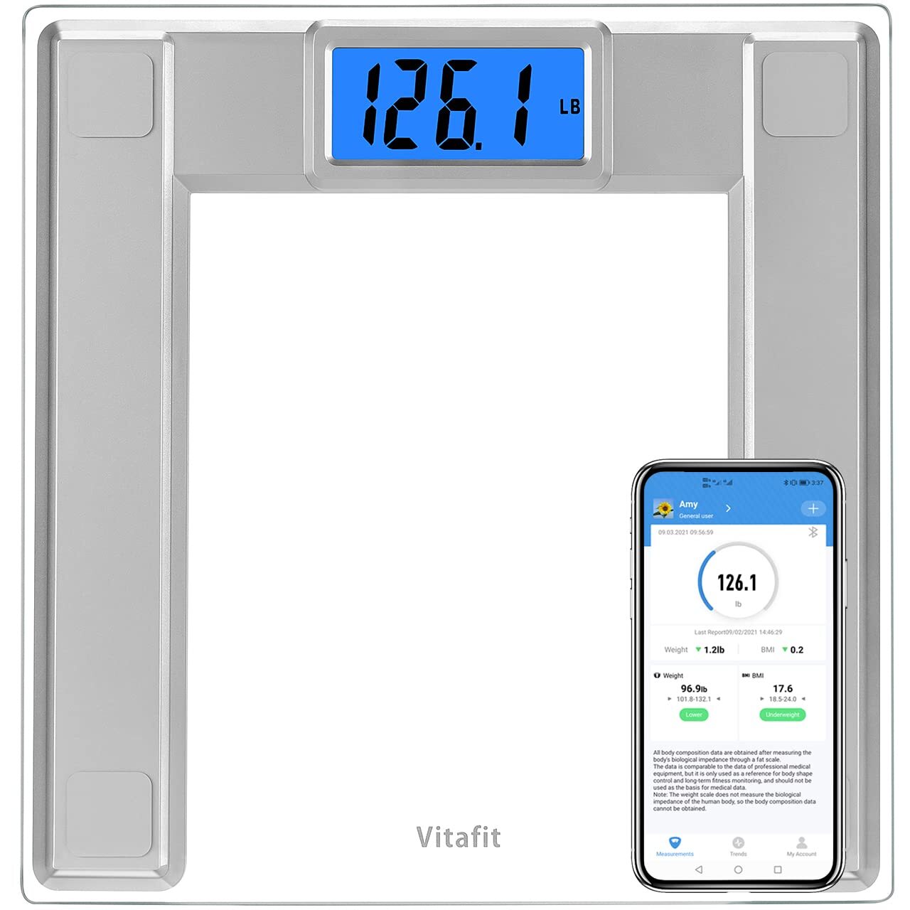 550lb Extra-High Capacity Digital Bathroom Scale for Body Weight and BMI Via ...