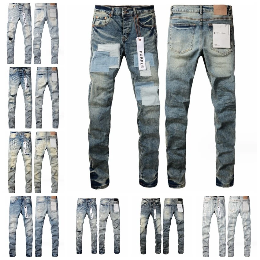 2023 New Purple Brand Fashion Men Black Jeans Distressed Hole Unique  Personality