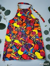 Colorful Apron With Fruit And Vegetable Print Two Front Pockets