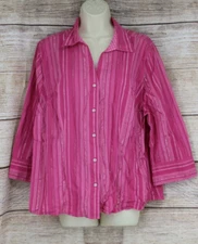 Christopher & Banks Womens Plus Size 1X Button Down Striped Shirt Pink