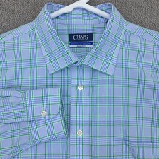 Chaps Button Up Shirt mens 17.5 34 35 Long Sleeve Blue Plaid Casual Cotton Blend