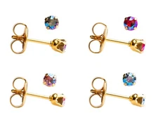 Studex Sensitive Mini Shimmer Stone Gold Plated Stud Earrings 3mm Claw Set AB