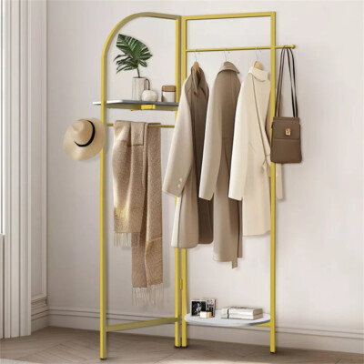 Folding Metal Coat Stand Corner Garment Coat Freestanding Stand Storage for Home