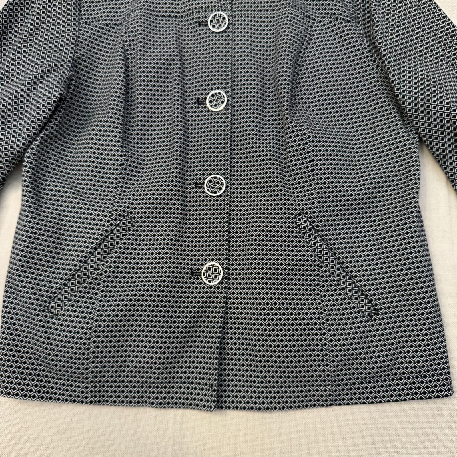 Chico’s Button-Up Jacket Geometric Pattern Ruched… - image 4