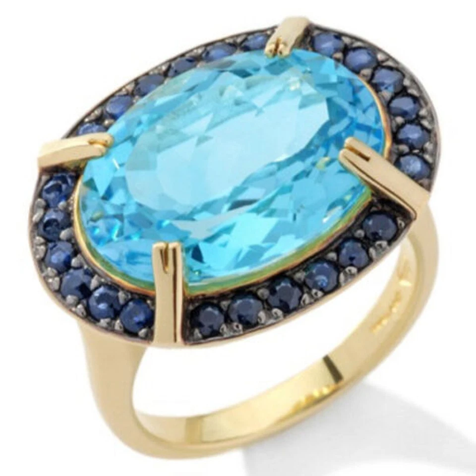 Anillo Rarezas Lleno de Oro Topacio Azul Suizo Ovalado Este Oeste Anillo Talla 6 Foto 4 de 4