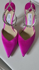 Jimmy Choo Saeda 100 Fuchsia Satin Pumps with Crystal Embellishment