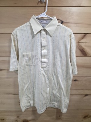 Vintage Titleist Polo Shirt Mens Large Cream Blue Stripe Hidden Hills CC Golf