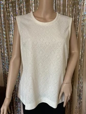 Vintage Handmade Sleeveless Top – Cream Textured Polyester
