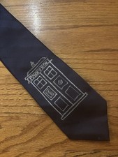 Brand Q Doctor Who TARDIS Silk Tie - Navy Blue Herringbone - Made in Italy - 61"