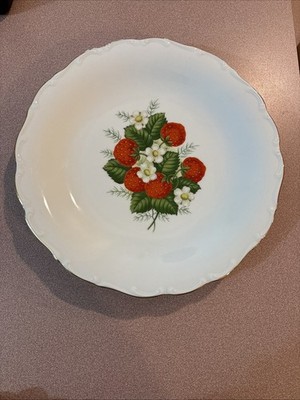 RARE Vintage Schumann Arzberg Golden Crown Scalloped Strawberry Platter 11.5 